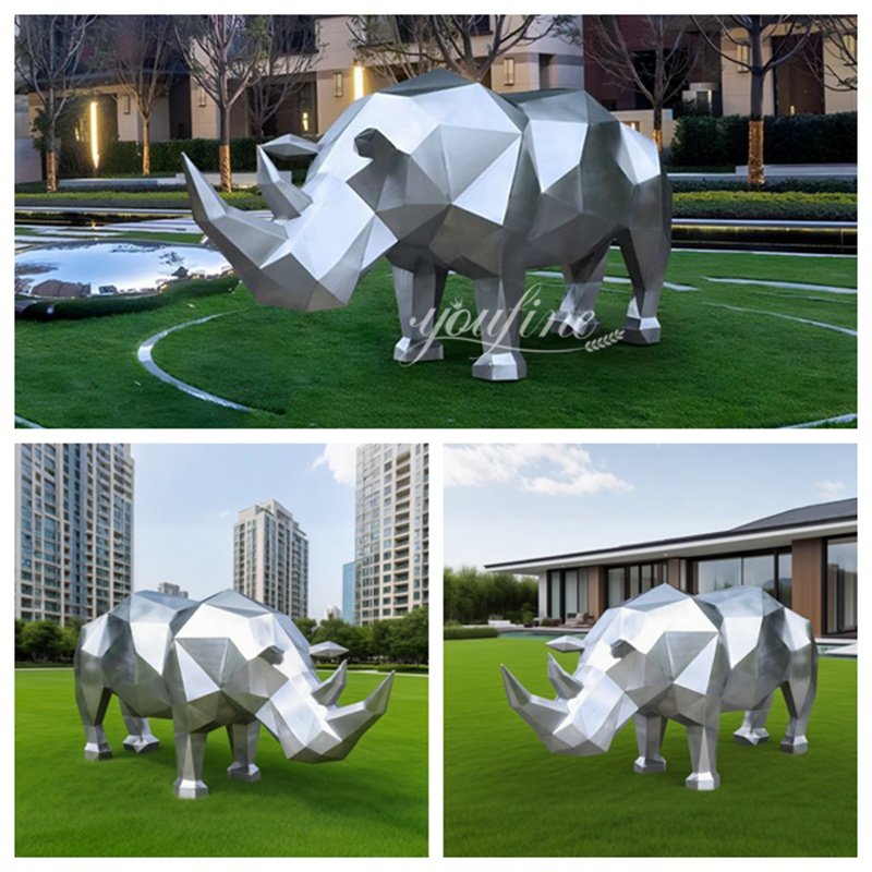 Creative Geometric Metal Rhino Sculpture Details