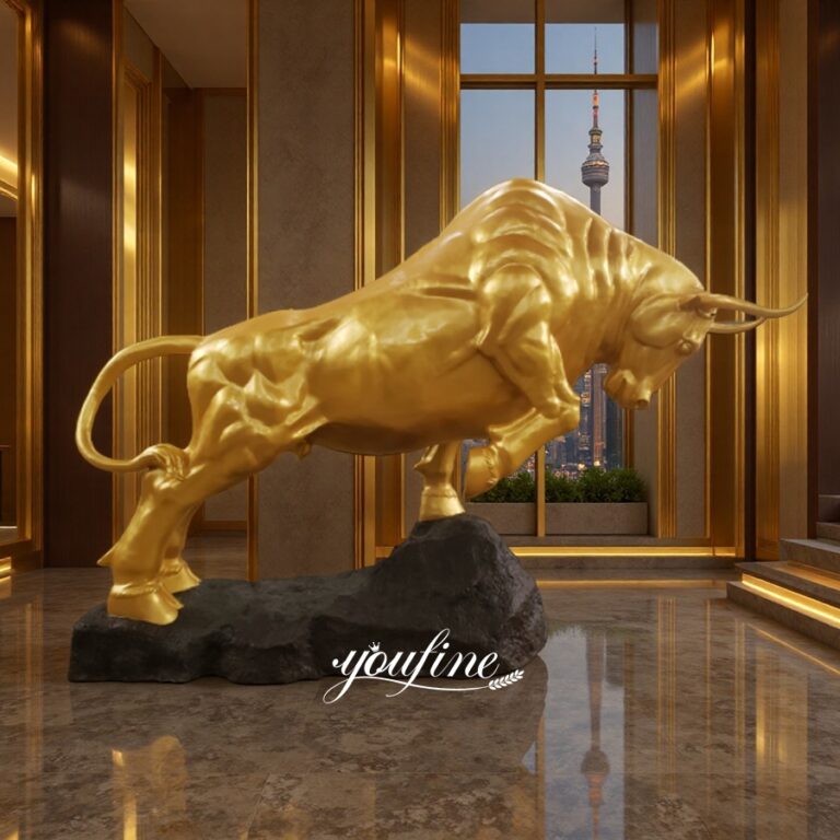 Custom 14 Foot Bronze Golden Bull Statue for Luxury Hall Decor