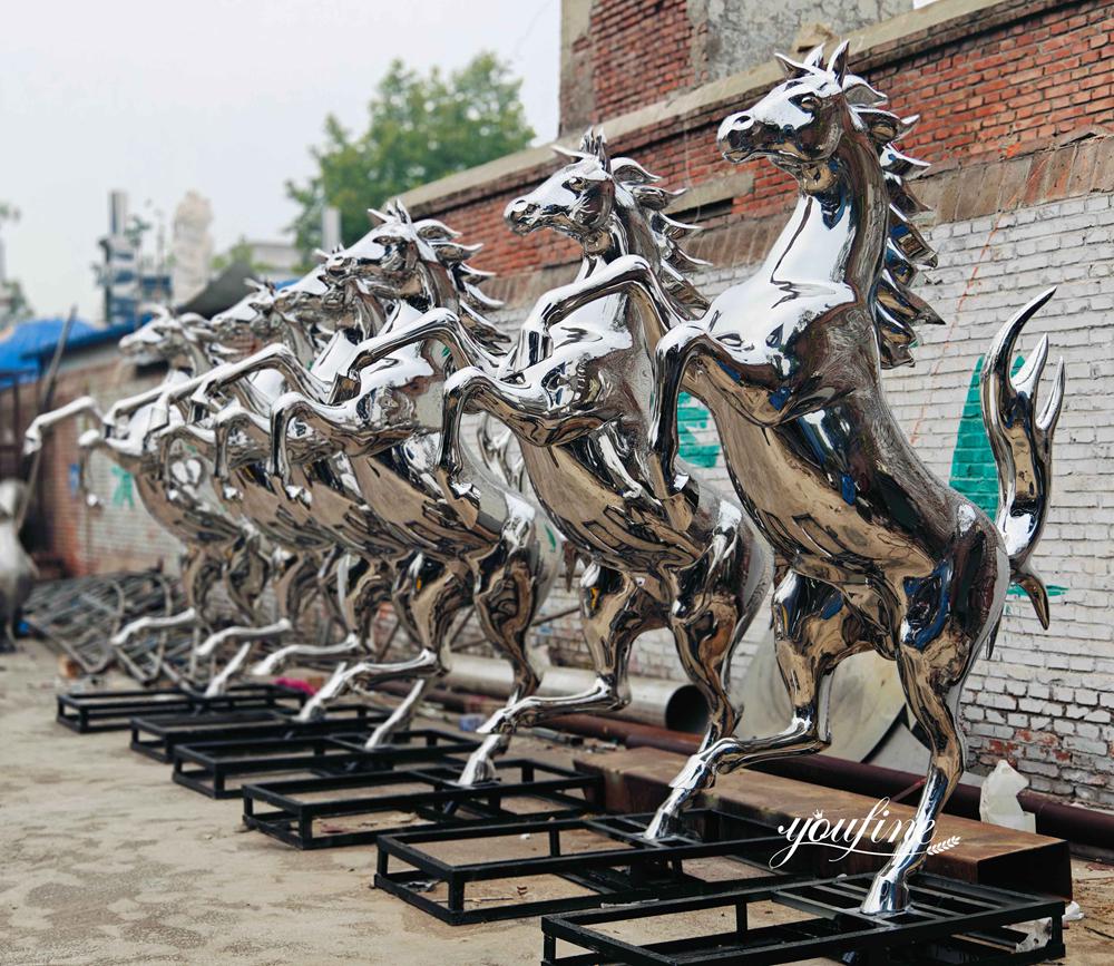 Custom 6 Leaping Stainless Steel Horse Art Sculptures
