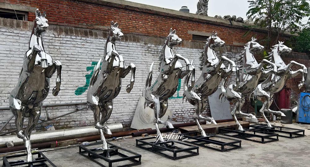 Custom 6 Polished Stainless Steel Horse Art Sculptures