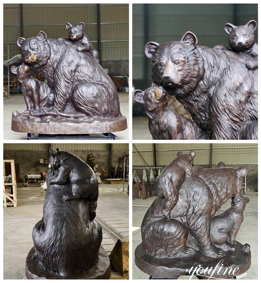 Custom Bronze Warm Bear Family Statue Details