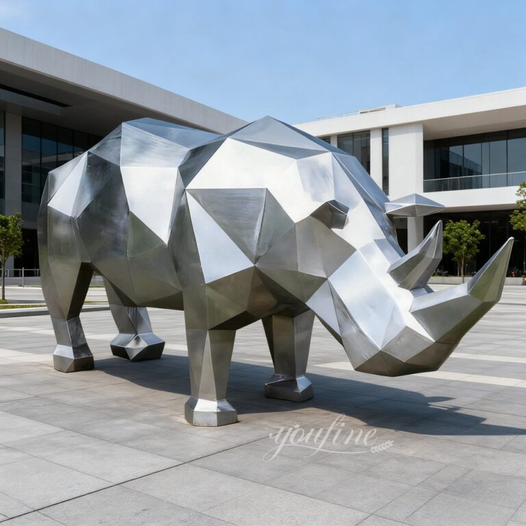 Custom Geometric Style Stainless Steel Metal Rhino Sculpture for Outdoor Square Decor