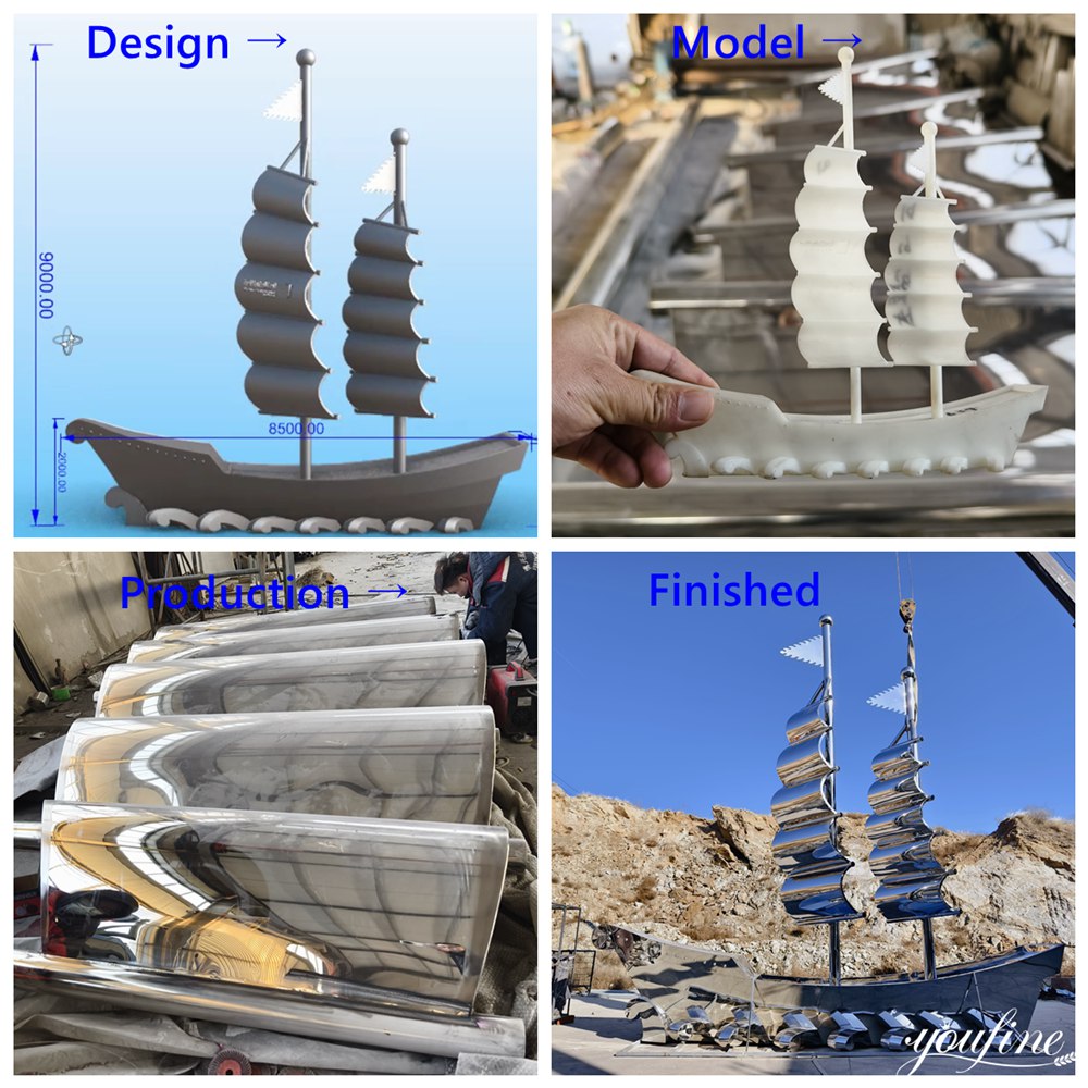 Custom Large Urban Stainless Steel Ship Sculpture Process