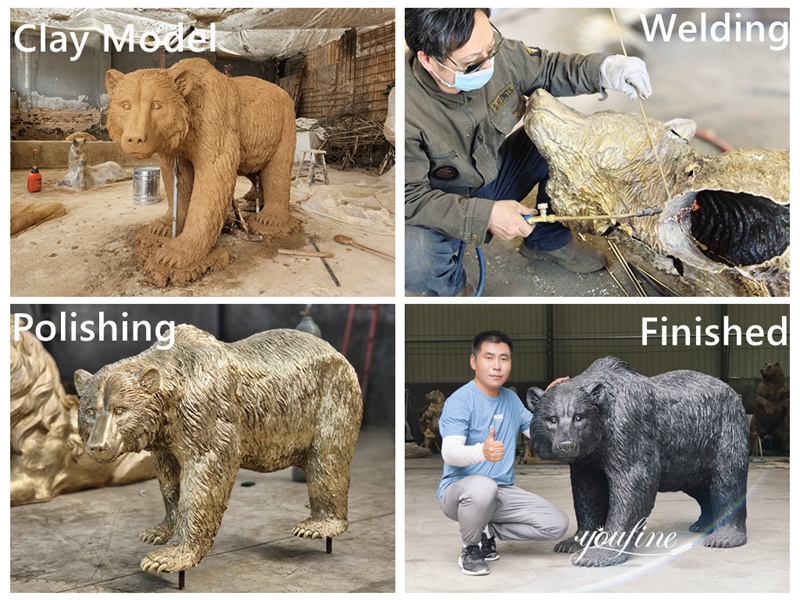 Custom Life-Size Bronze Bear Sculpture Casting Process Display