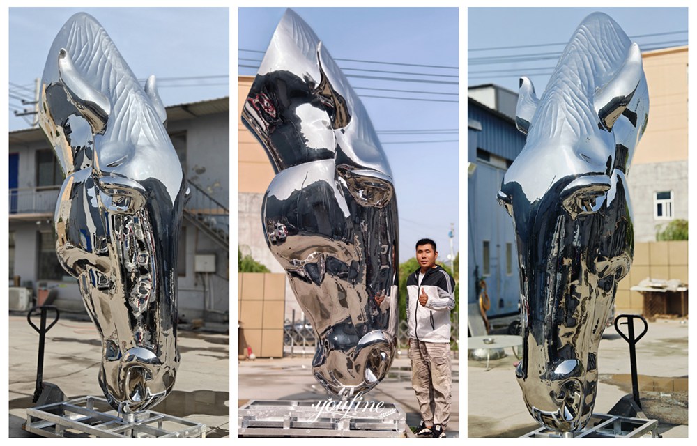 Custom Mirror Stainless Steel Abstract Horse Head Sculpture Details