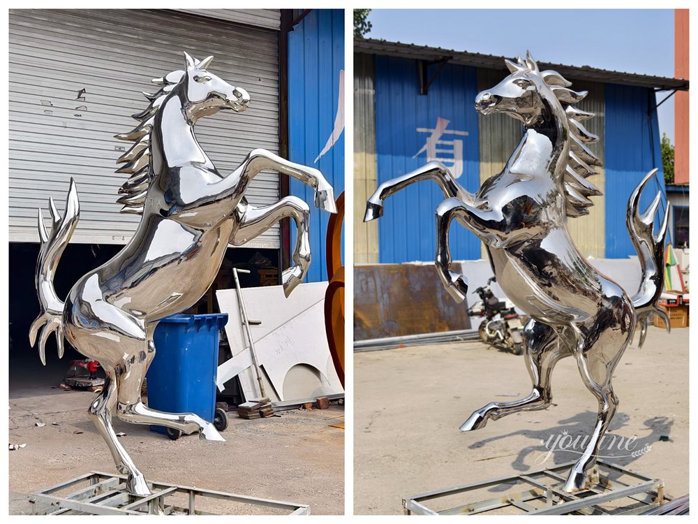 Custom Polished Stainless Steel Horse Art Sculpture Details
