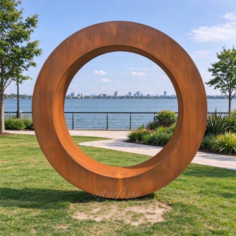 Custom Rusty Corten Steel Ring Sculpture for Park