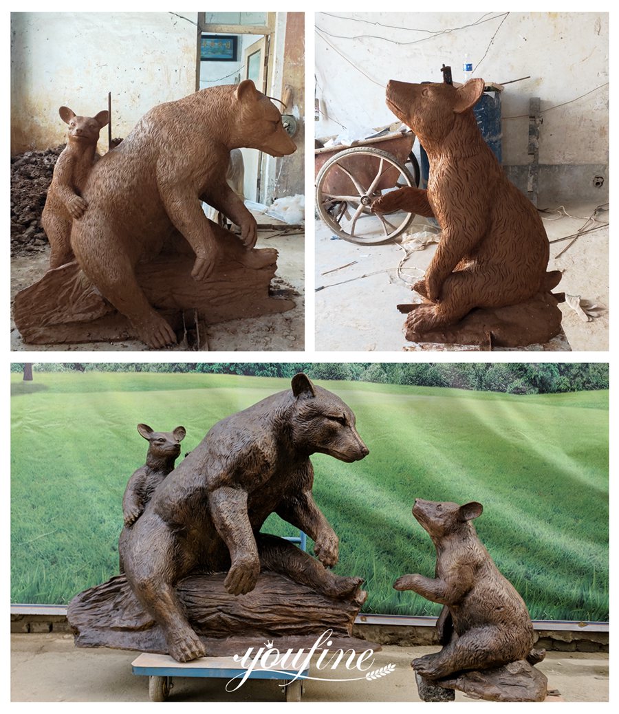 Custom Seated Bronze Bear Family Sculpture