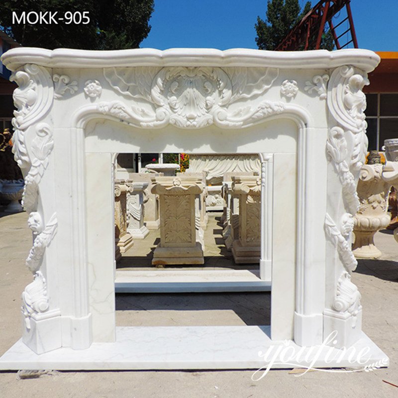 Customized White Marble Fireplace Mantel for Home Decoration MOKK-905