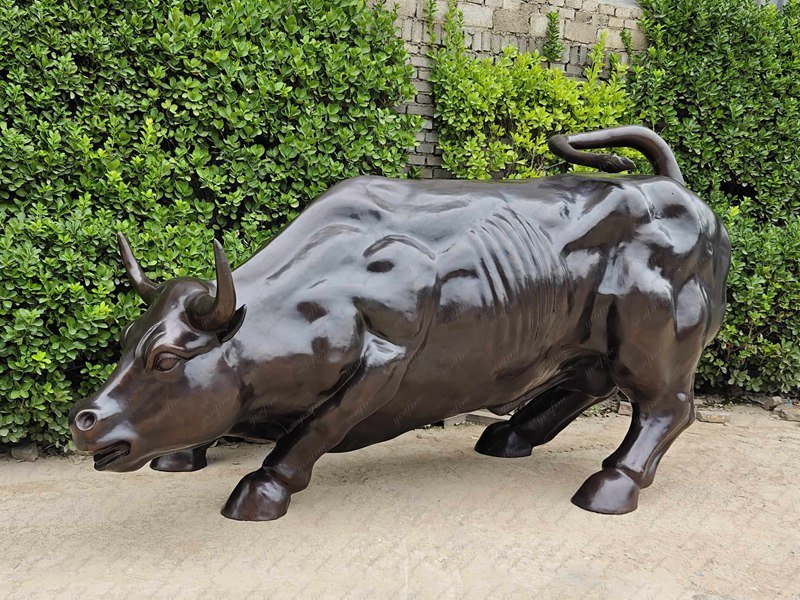 Dark Brown Charging Bull Sculpture