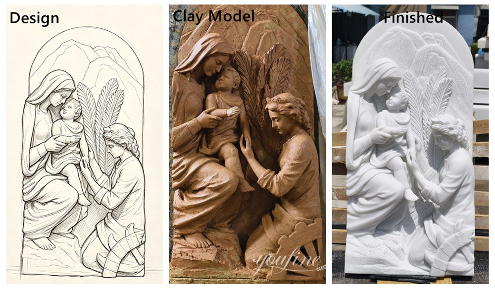 Design, Clay Model, and Finished for the Marble Virgin Mary holding Child Relief