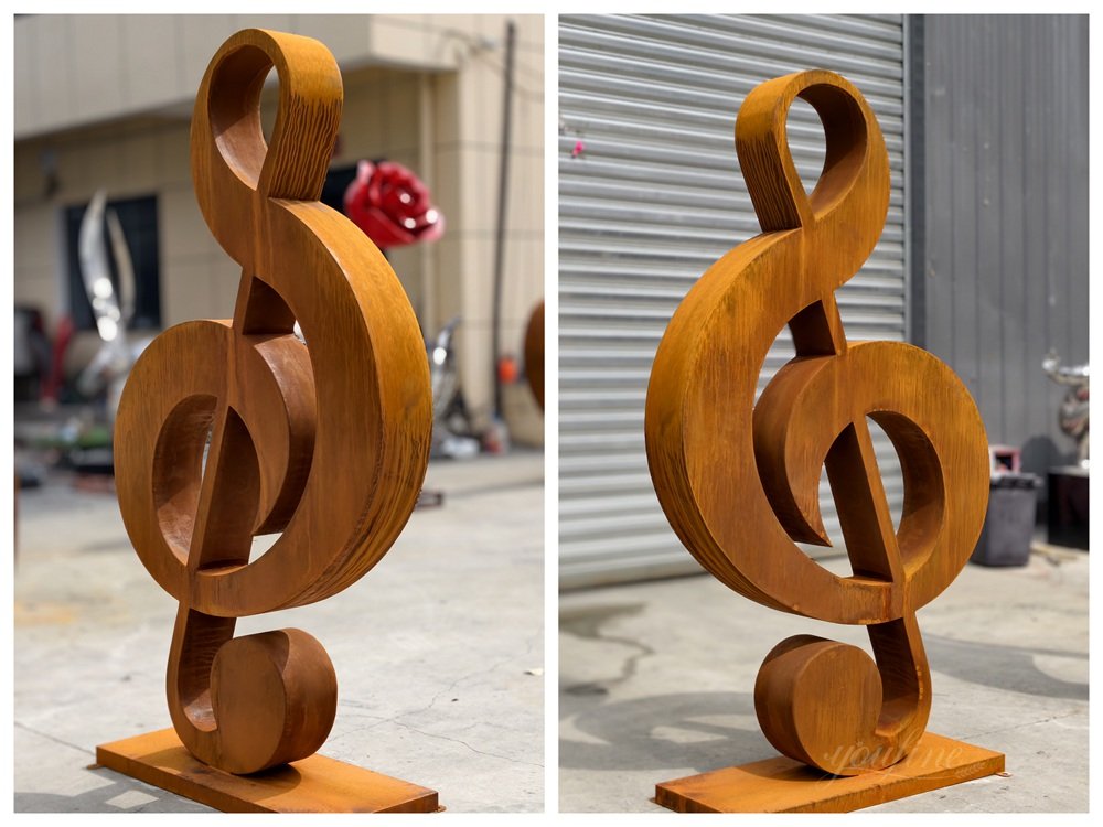 Different Angles of Corten Steel Music Note Sculpture