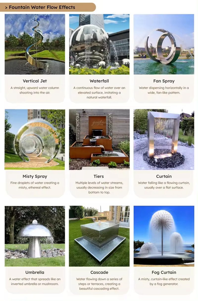 Different Water Flow Effects of Large Metal Outdoor Fountain