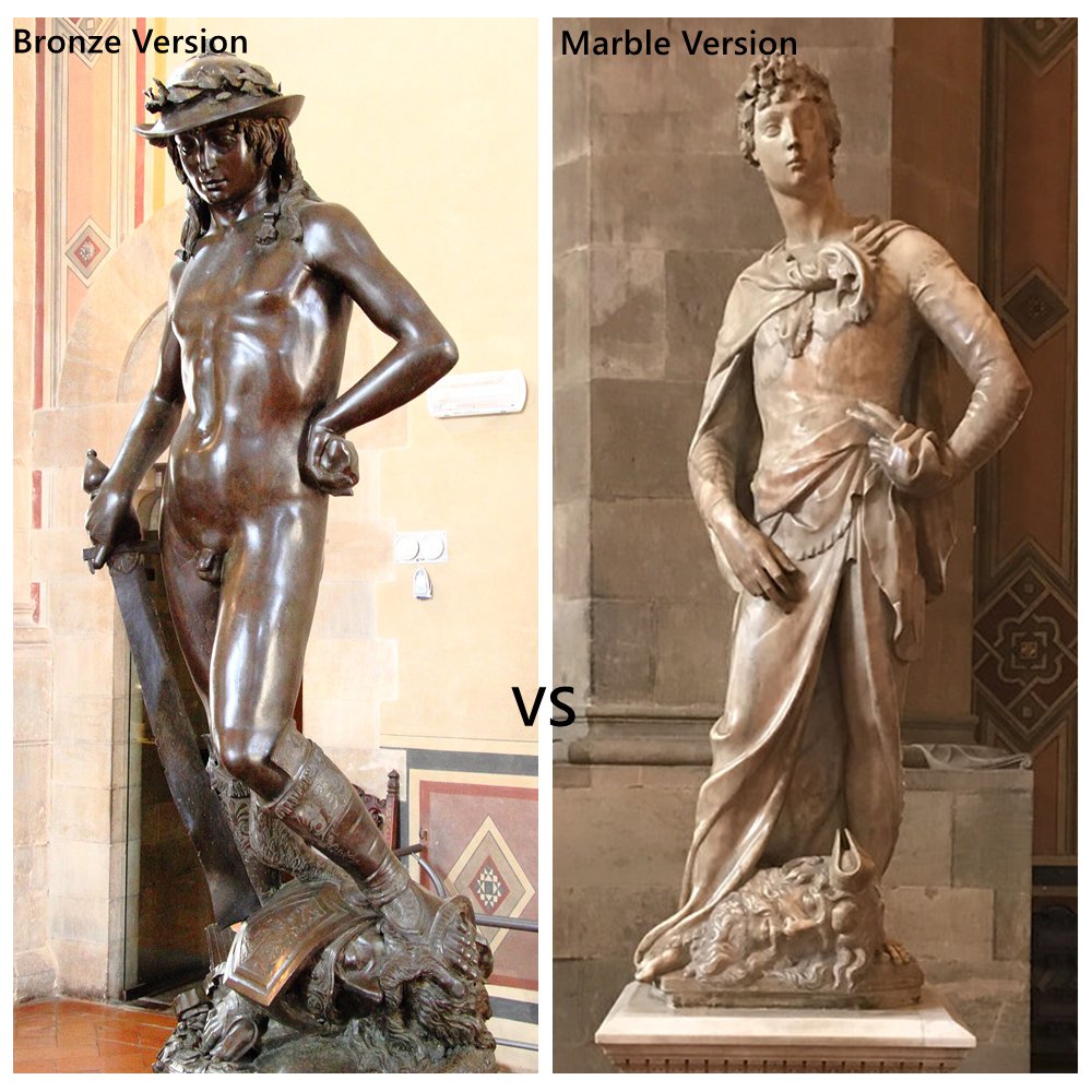 Donatello's bronze david statue vs Donatello's marble David statue