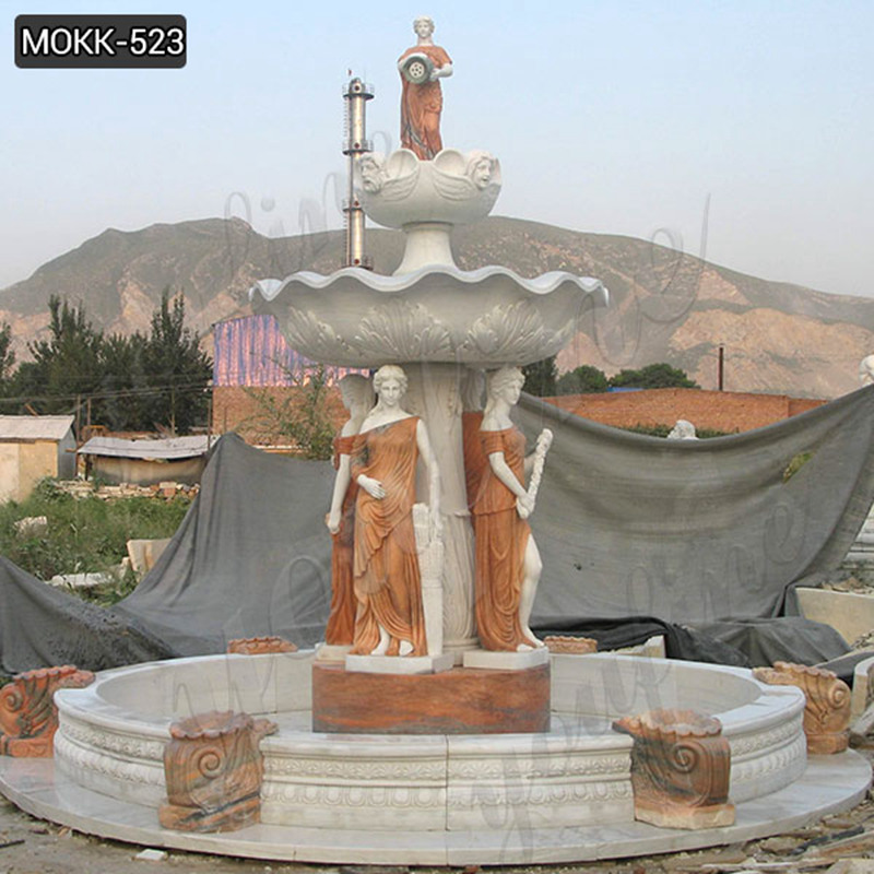 Exquisite Marble Water Fountain with Lady Statues for Sale MOKK-523 (2)