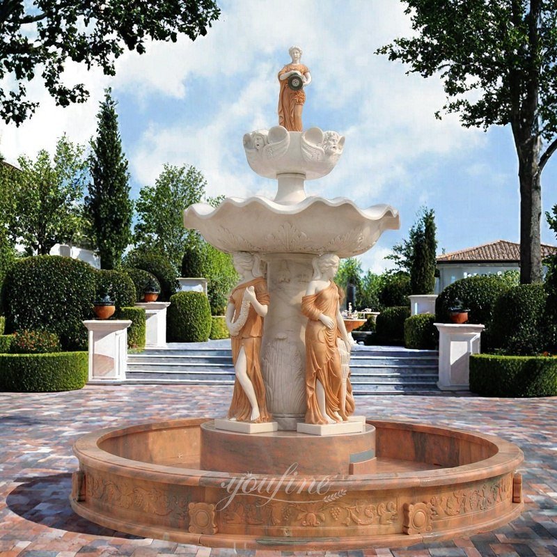 Exquisite Marble Water Fountain with Lady Statues for Outdoor Decor