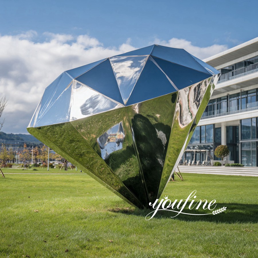 Large Exquisite Polished Stainless Steel Diamond Sculpture