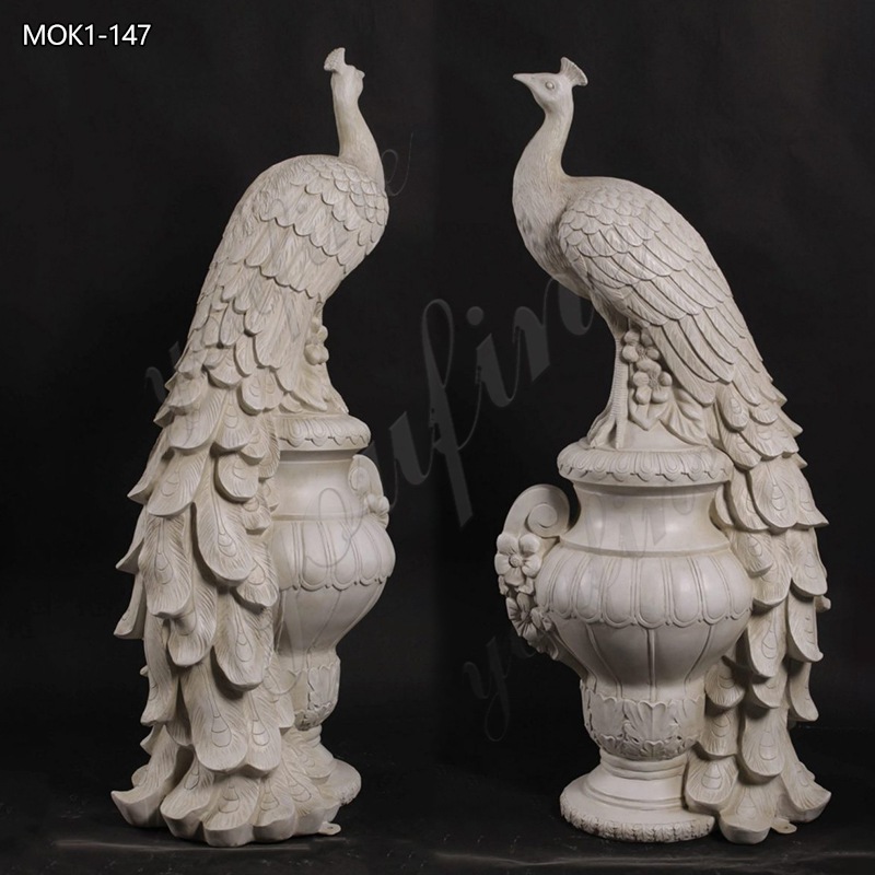 Factory Promotion Marble Peacock Statue with Timeless Elegance