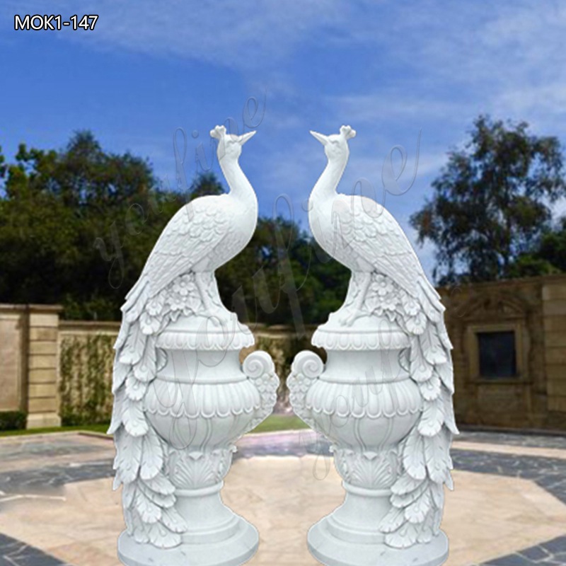 Factory Promotion Marble Peacock Statue with Timeless Elegance