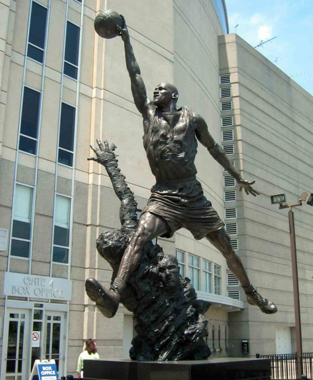 The Spirit Michael Jordan statue in Chicago is a modern, famous bronze sculpture.