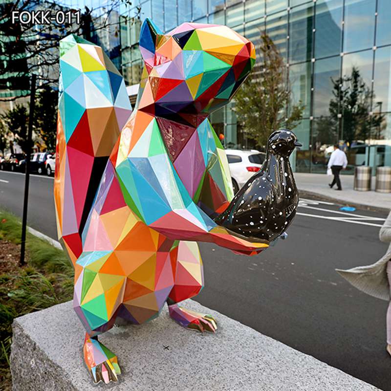 Fiberglass Colorful Metal Squirrel Sculpture for Outdoor FOKK-011