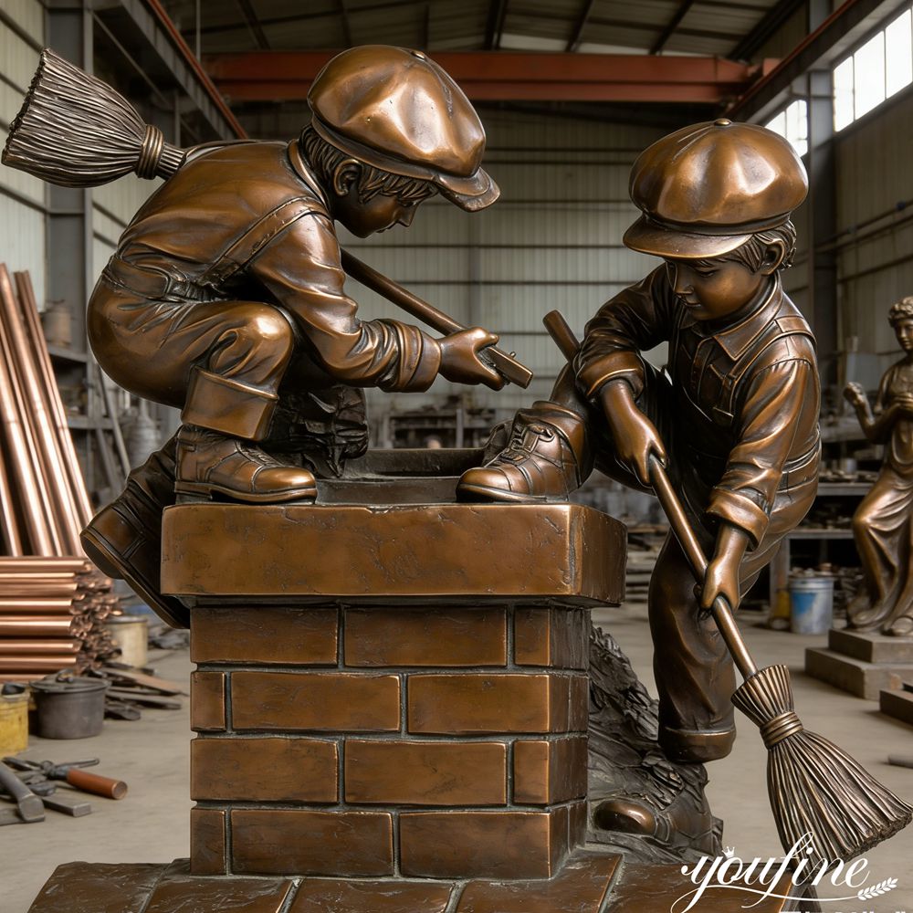 Finished Bronze Chimney Sweep Children Sculpture