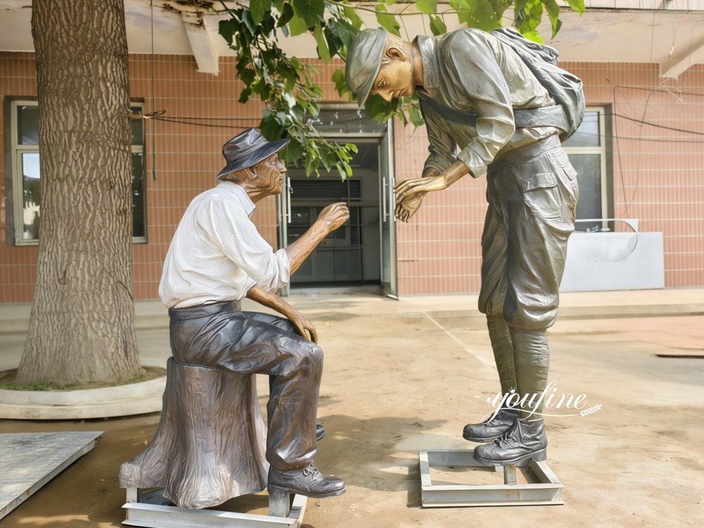 Finished Bronze Soldier and Civilian Memorial Sculpture