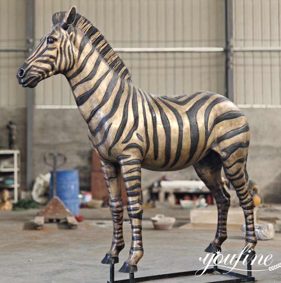Finished Large Black and Golden Bronze Zebra Statue