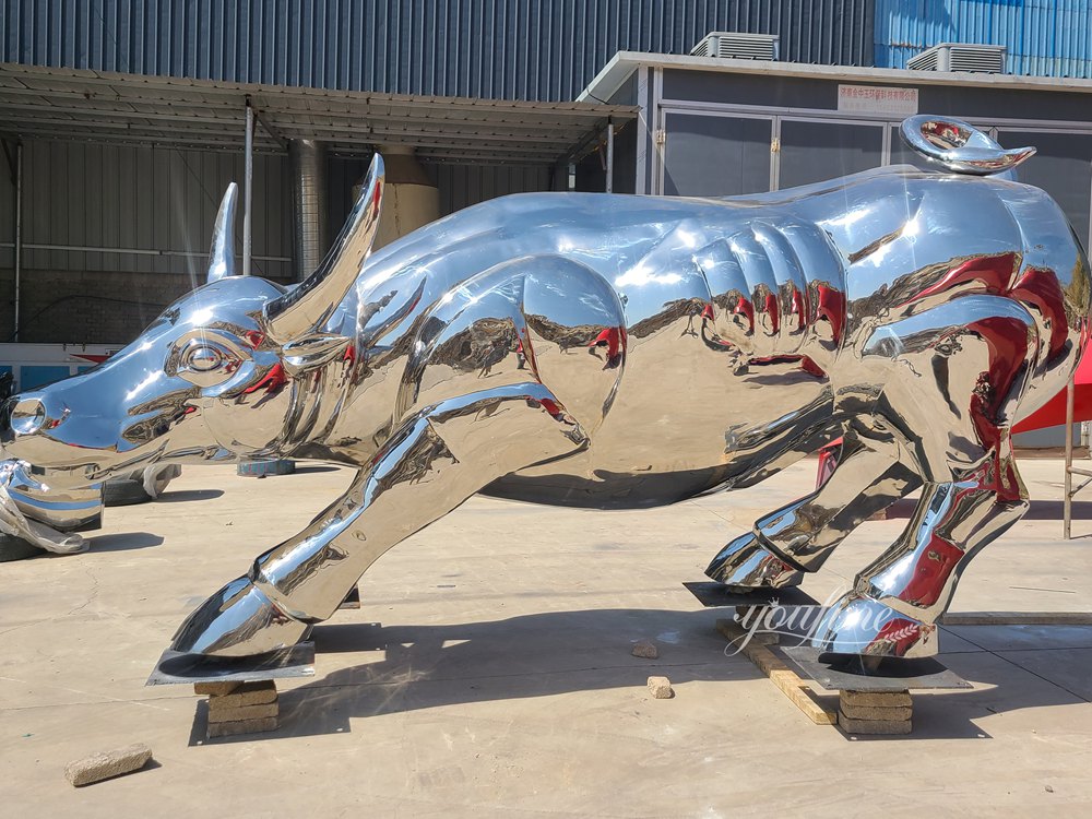 Finished Stainless Steel Wall Street Bull Sculpture