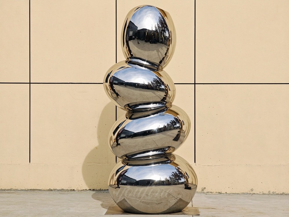 Four-Tier Stacked Round Pebble Mirror Stainless Steel Sculpture