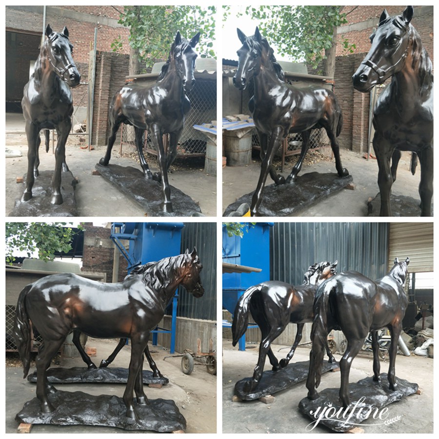 Full Size Bronze Black Horse Sculptures Details