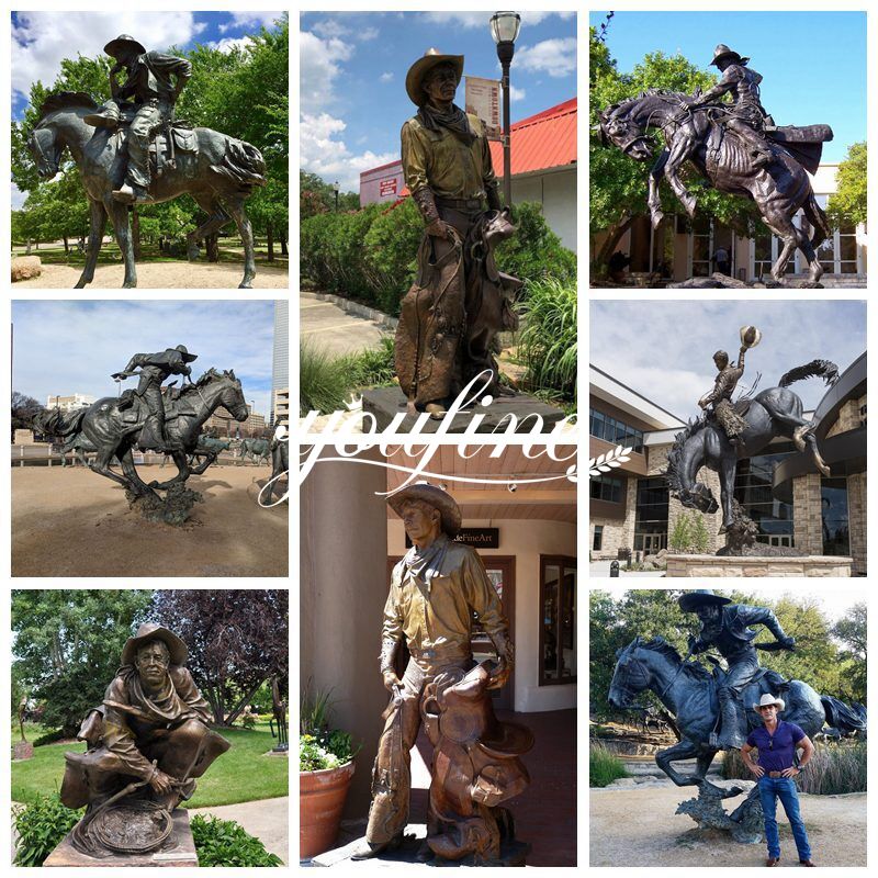 Full Size Bronze Cowboy Riding Horse Statue for Outdoors (9)