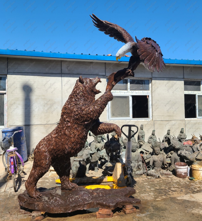Garden Decorative Bronze Bear Statue with Eagle Fighting Fish for Sale BOKK-292 