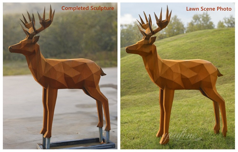 Geometric Corten Steel Deer Sculpture