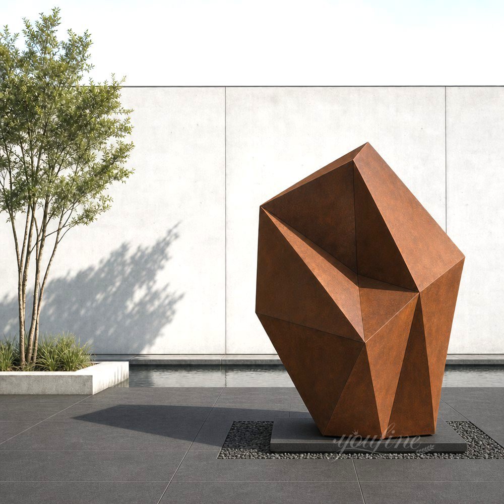 Geometric Corten steel sculpture for art park decor