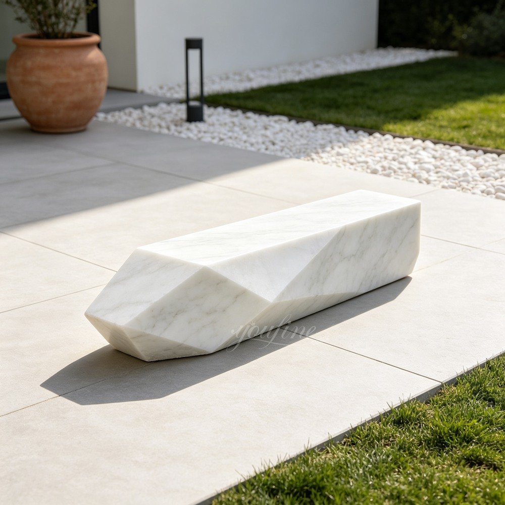 Geometric Faceted Marble Rock Sculptures for Yard