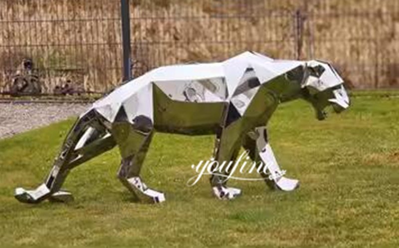 German silver stainless steel geometric panther sculpture feedback