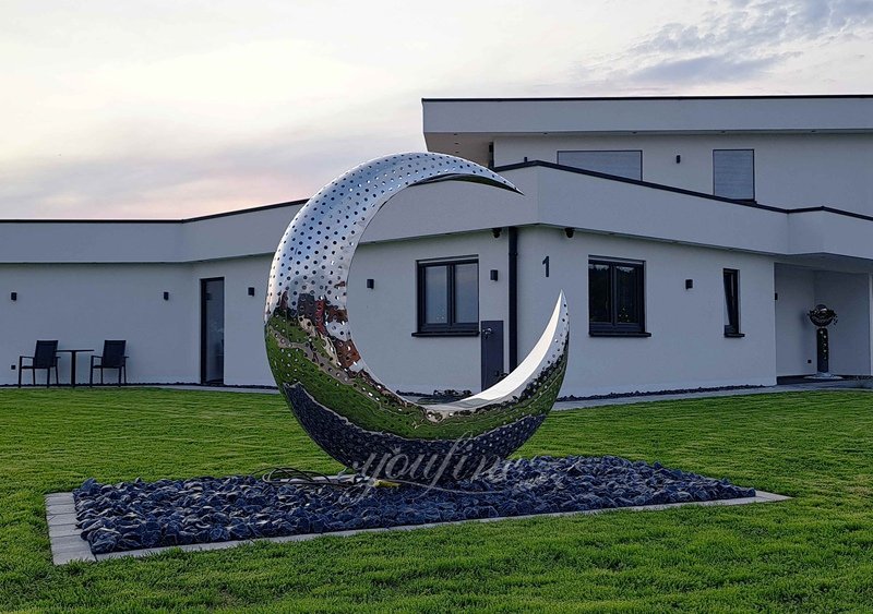German stainless steel crescent sculpture feedback