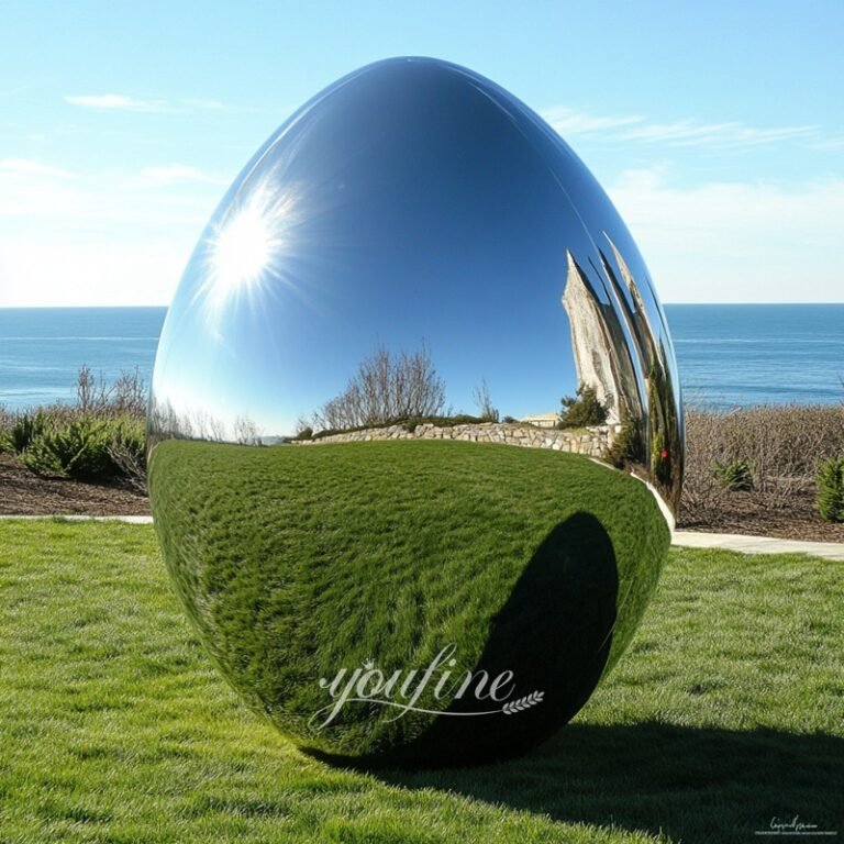 Giant Mirror Metal Egg Sculpture for Seaside Decor