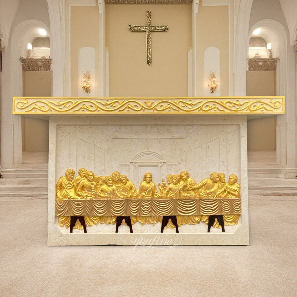 Gilded Marble Altar with The Last Supper Relief Carving for Church