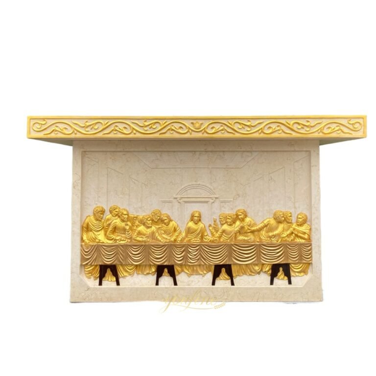 Gilded Marble Altar with The Last Supper Relief Carving