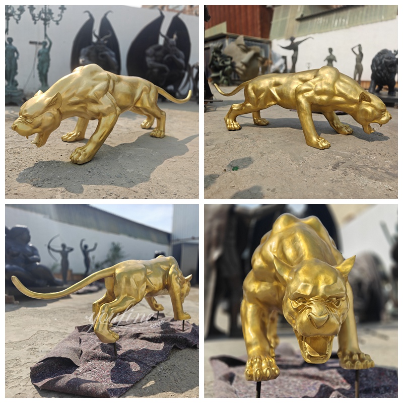 Golden Bronze Life Size Panther Statue Details