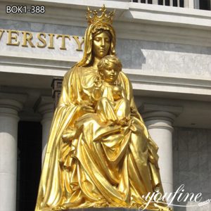 Golden Bronze Virgin Mary with Baby Jesus Statue BOK1-388