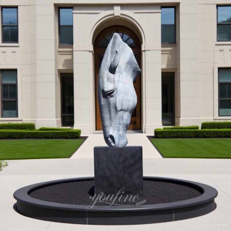 Grey Bronze Horse Bust with Black Base for Entrance Decor