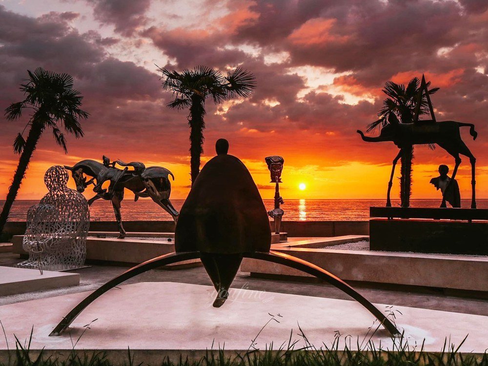 Group of bronze and steel sculptures at a luxury resort in Georgia