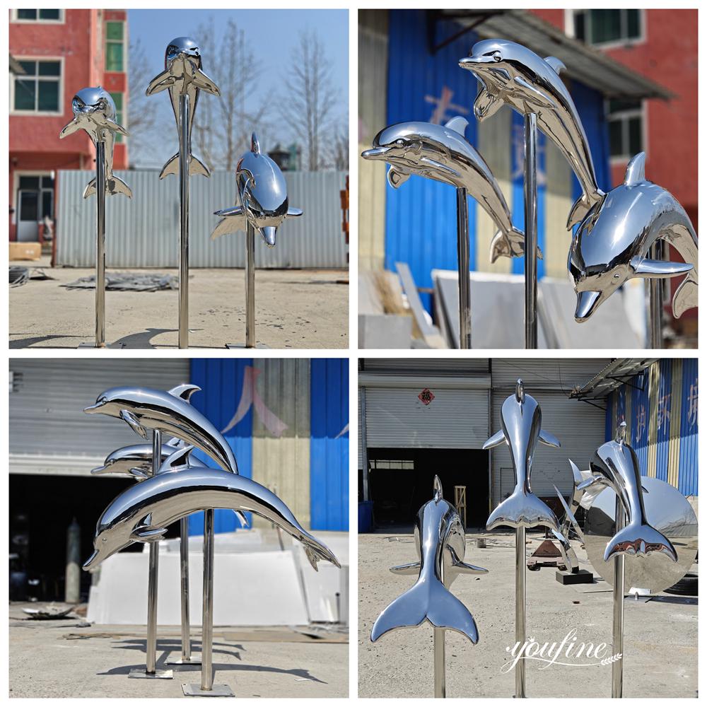 Groups of Mirror Polished Dolphin Statues for Pool Details