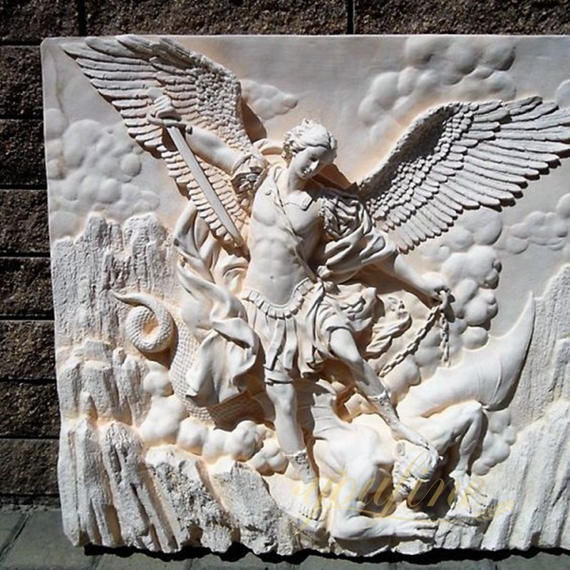 Hand Carved Archangel Marble Relief for Wall