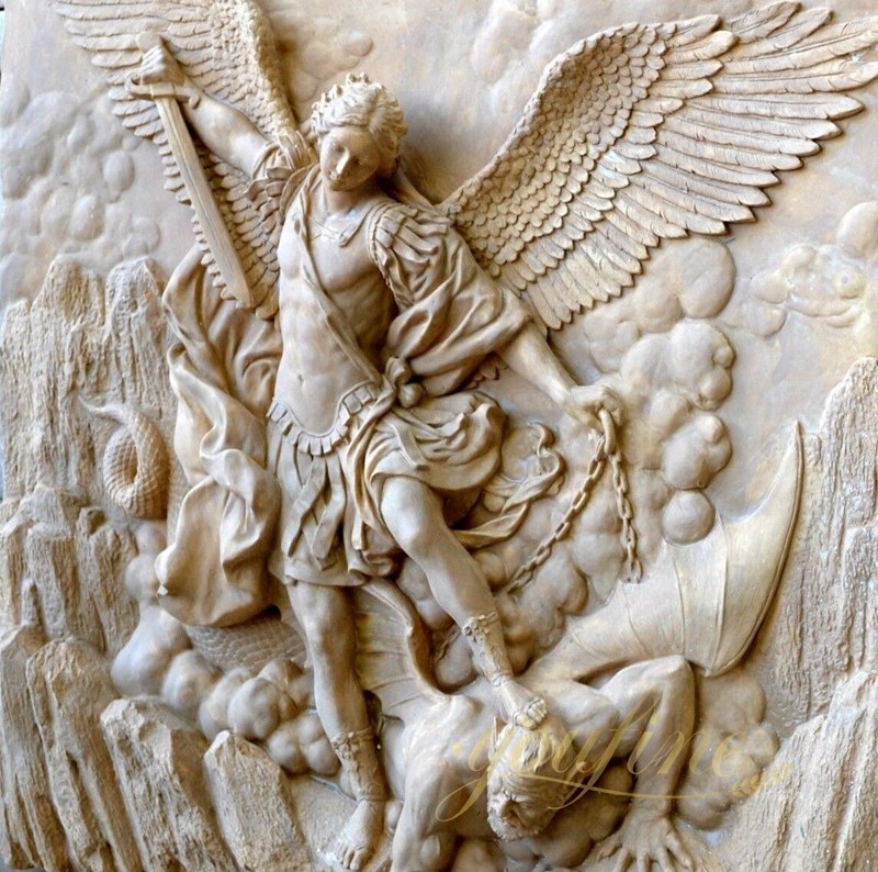 Hand Carved Archangel Marble Relief for Wall