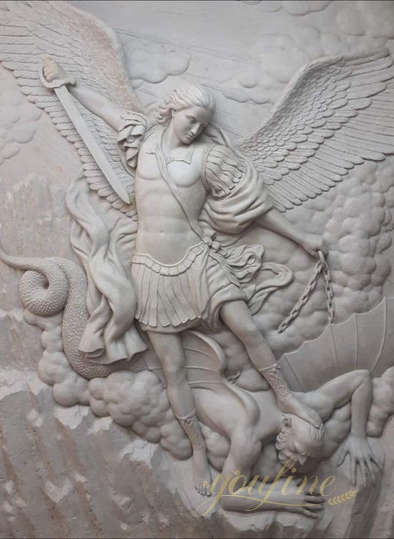 Hand Carved Archangel Marble Relief for Wall