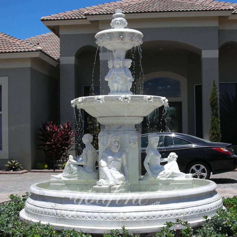 Hand Carved Large Marble Water Fountain with Statue for Sale MOKK-86